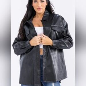 Women's Black Leather Shirt Jacket
